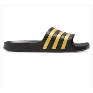 Adidas- Black/Gold Striped Slides Size 7 NEW